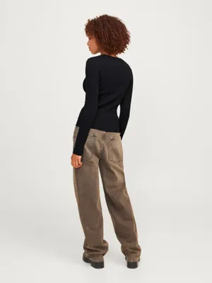 Ribbstickad crew neck top - Tight fit