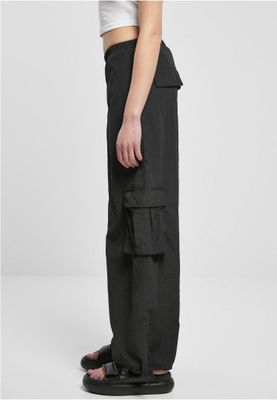 Wide nylon cargo pants for women