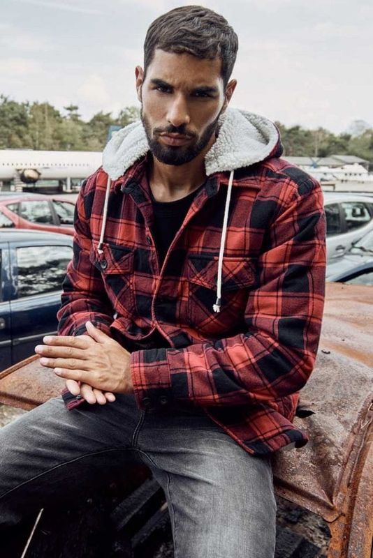 Lumberjacket hooded rød/sort