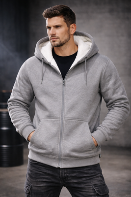 Huvtröja med teddylining för herr – dk.grey_melange