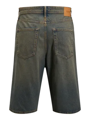 Tvättade blå denimshorts herr med overdye-effekt
