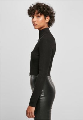 Ladies Cropped Rib Knit Zip Cardigan