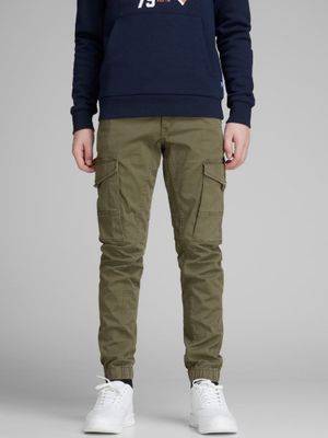 Olive cargo pants for children