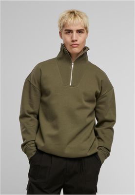 Frontdragkedja, hög krage Cut&Sew Troyer Huvtröja för herr – olive