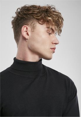 Black fine knit polo shirt men