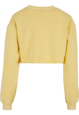 Ladies Cropped Flower Embroidery Terry Crewneck