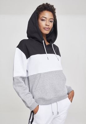 Ladies Oversize 3-Tone Hoody blk/wht/gry L