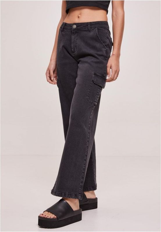 Ladies High Waist Straight Denim Cargo Pants