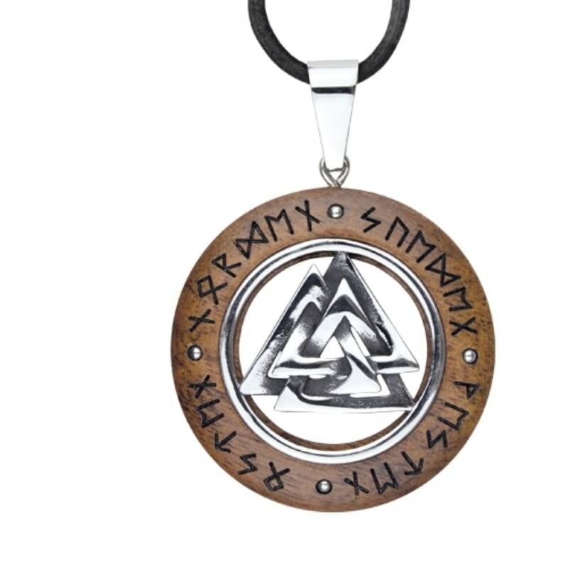 Valknut wooden pendant necklace