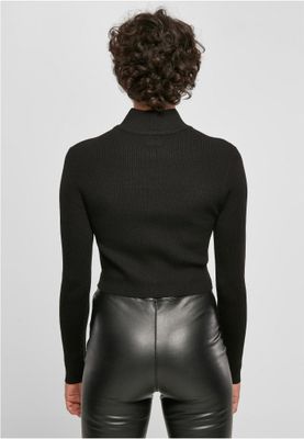 Ladies Cropped Rib Knit Zip Cardigan