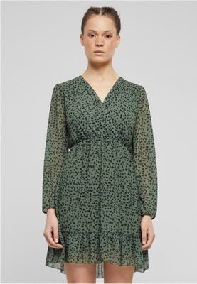 V-neck chiffon dress with leopard print
