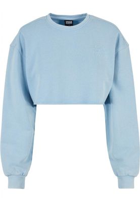 Ladies Cropped Flower Embroidery Terry Crewneck