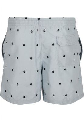 Gray swim shorts with skulls