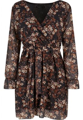 Damekjole i slå-om-look med blomstermønster