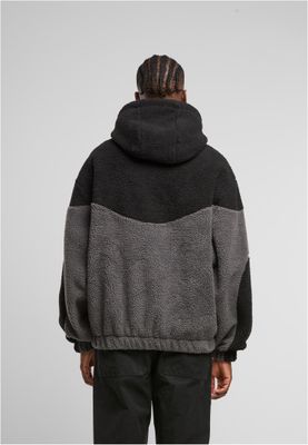Grå och svart färgblockering Weavy Colorblock Teddy Hoodie – magnet/black