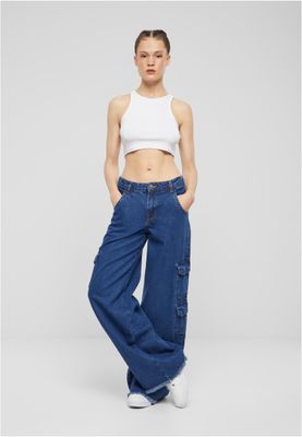 Byxor för dam med fickor på sidorna oversize – mid indigo washed