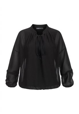 Chiffonbluse med stand-up krave og bindedetaljer