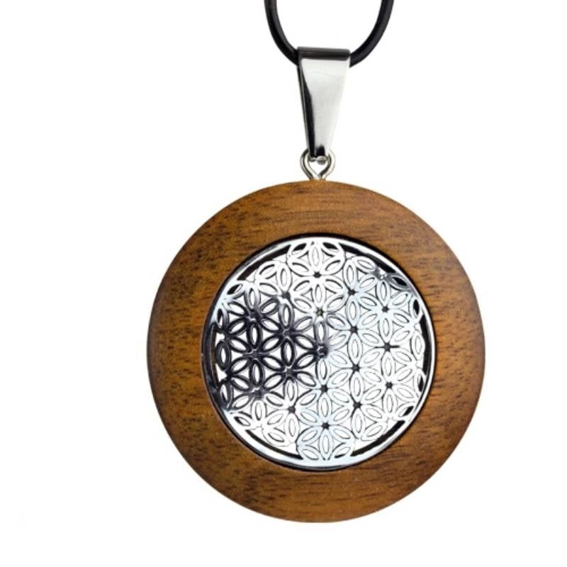"Flower of Life" wooden pendant necklace