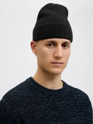 Premium Beanie Herr – Svart Stickad Mössa i Ull och Kashmir