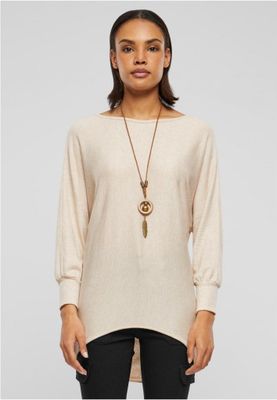 Women's long knitted sweater including necklace
