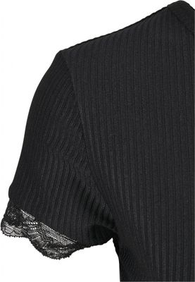 Shaped black top with lace