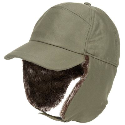 Winter cap with fur and ear flaps - olive green
