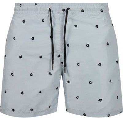 Gray swim shorts with skulls