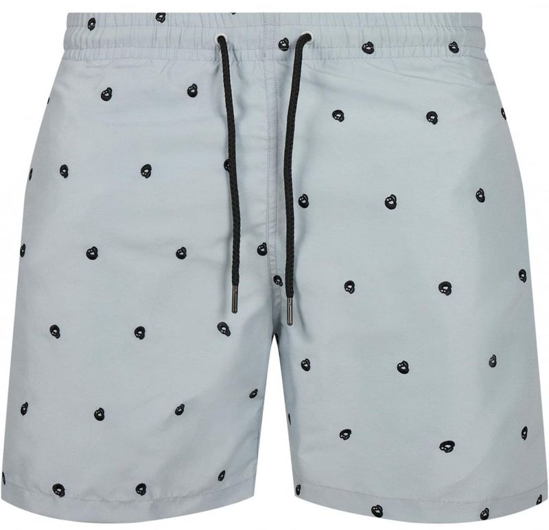 Gray swim shorts with skulls