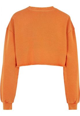 Ladies Cropped Flower Embroidery Terry Crewneck