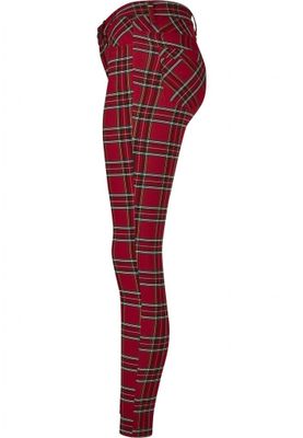 Red checkered slim pants lady