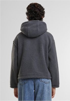 Women's short teddy jacket with hood