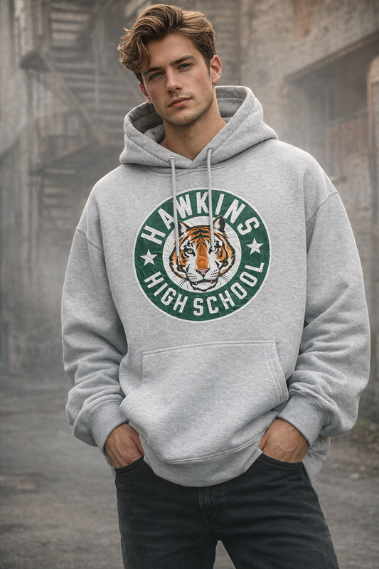 Stranger Things Hawkins Tigers Heavy Oversize Hoody - Grå L