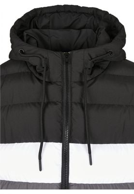 Three-colored padded men's jacket with hood