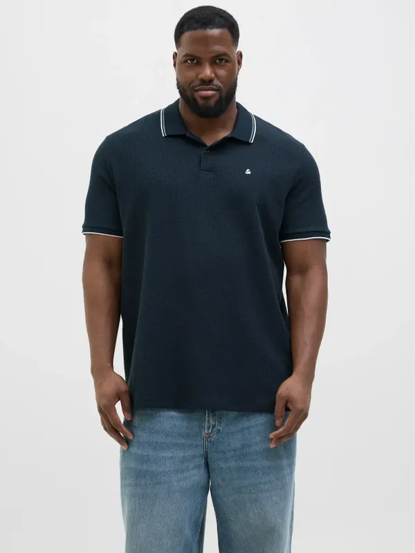 Marinblå pikétröja med vita detaljer – Jack & Jones Plus Size