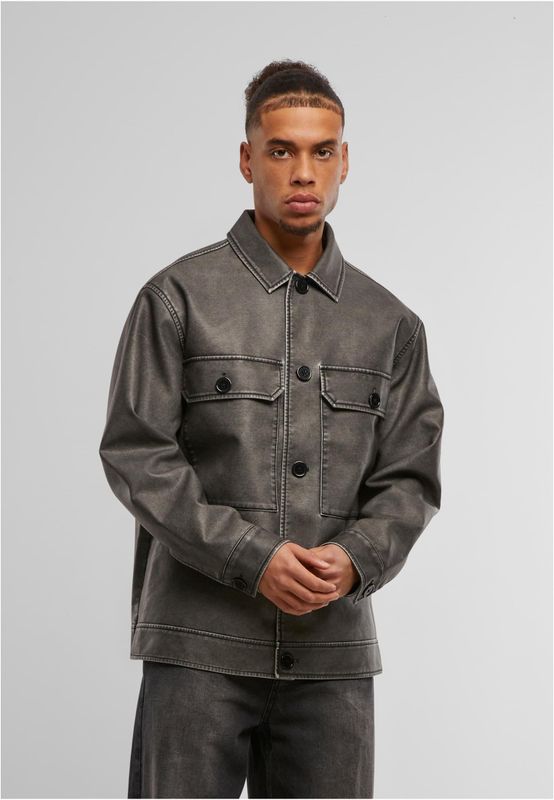 Synthetic Vintage Leather Skjortjacka