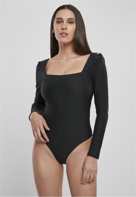 Svart ribbad body med puffarm