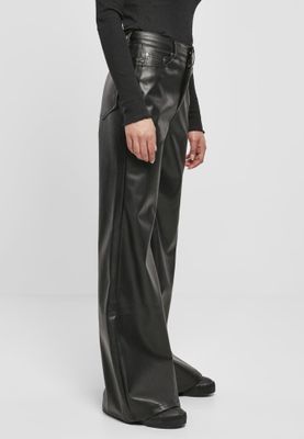 Black wide trousers in synthetic leather women