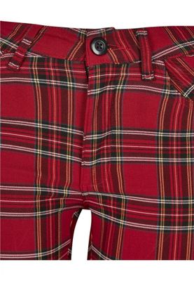 Red checkered slim pants lady