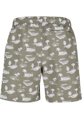 Pattern Swim Shorts Pale Olive/White