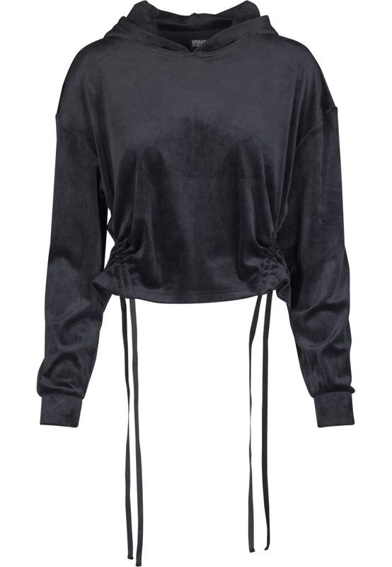 Ladies Short Velvet Gathered Hoody