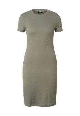 Ribbad t-shirtklänning för dam – ljus olivgrön