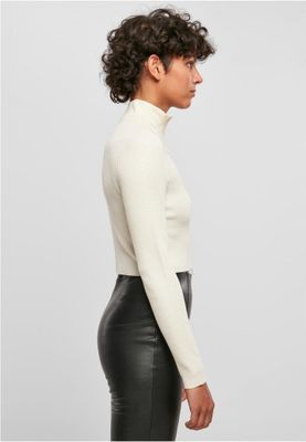 Ladies Cropped Rib Knit Zip Cardigan