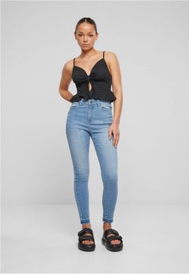 Spaghetti-strap peplum top with tie
