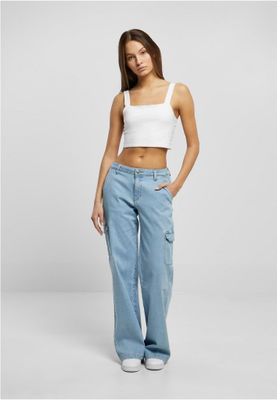 Ladies High Waist Straight Denim Cargo Pants