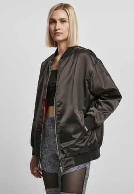Ladies Oversized Satin Bomber Jacket