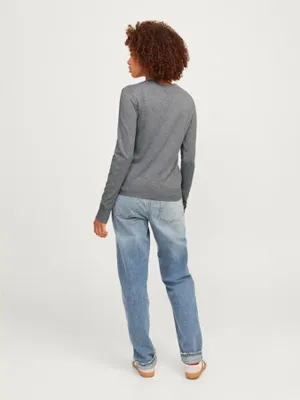 Rundhalsad stickad tröja dam slim fit