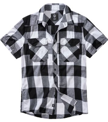Short-sleeved flannel shirt checkered black/white