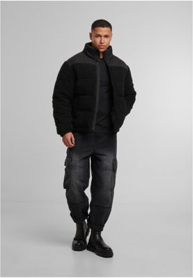 Enfärgad Fabric Mix Teddy Puffer Jacket Jacka för herr – svart