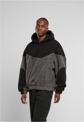Grå och svart färgblockering Weavy Colorblock Teddy Hoodie – magnet/black