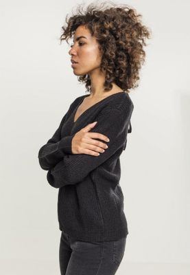 V-neck sweater with lace in the back lady
